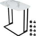 C Shaped End Table, Small Side Table for Couch, TV Tray Table with Detachable Wheels and Metal Frame, White Marble Texture Sofa Table, for Living Room, Bedroom, Bedside, White (Medium, Lg White)
