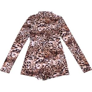 HUKYKXCz Leopard Print Romper Women Autumn Trend Long Sleeve O-Neck Skinny Stretch Streetwear Sexy Playsuits,Brown, XL