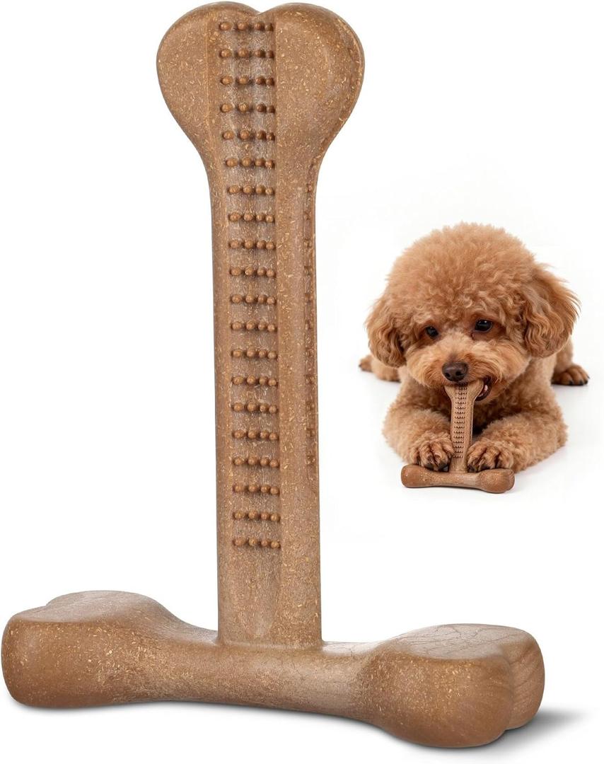 Small Dog Chew Toys for Aggressive Chewers Under 20lbs | T shaped,Dog Bone Toy,Bacon Flavored,Tough Puppy Toy to Keep Them Busy Small Breed