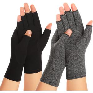 Zexhoor 2 Pairs Arthritis Compression Gloves for Women Men, Carpal Tunnel Pain Relief, Fingerless for Typing Both Hands, L