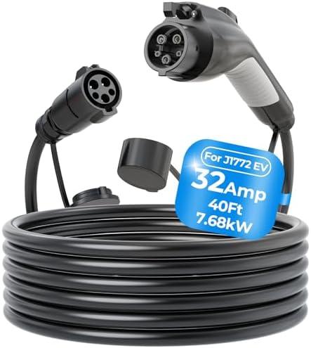 SEGUMA J1772 Extension Cable, 32Amp 40Ft EV Charger Cord Compatible with Level 1 2 SAE Chargers, 110V-240V Carrying Bag, IP66 Cable