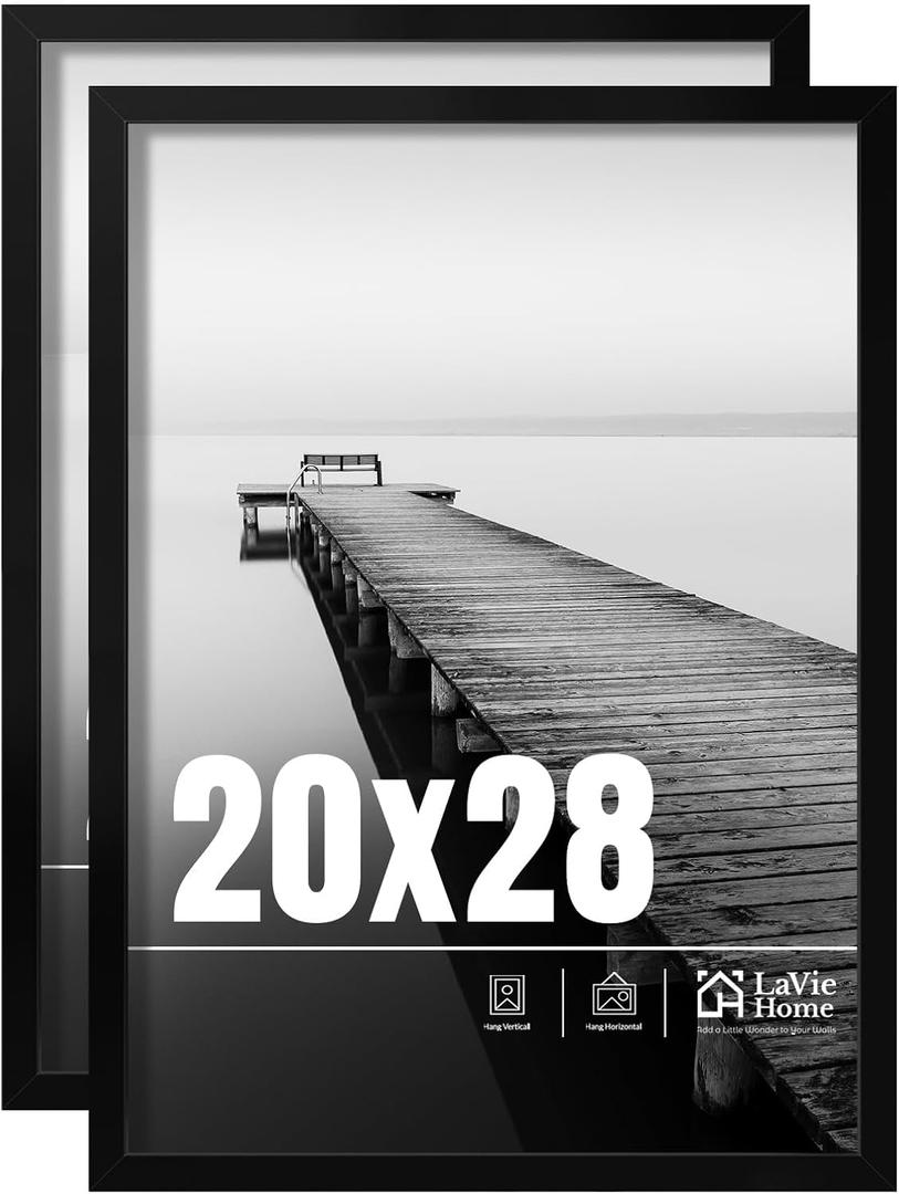 20x28 Picture Frame 2 pack, Display Pictures 20 x 28 Poster Frame, 20x28 Black Photo Frame with HD Plexiglass, Display Frame for Vertical or Horizontal, Classic Collection