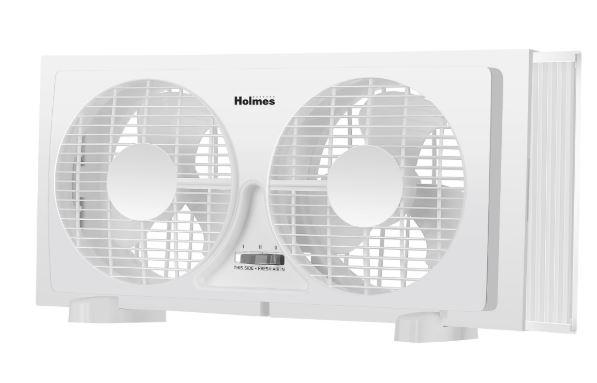 Holmes 9" Twin Blade Manual Window Fan, 2 Speeds, Reversible Airflow, 2 Extender Panels, White