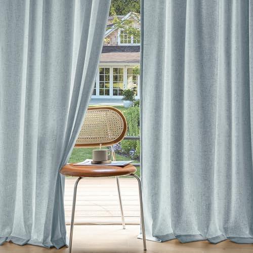 Non-See-Through Privacy Curtains 2 Panels, Light Filtering Window Curtains Farnhouse Textured Back Tab Semi Sheer Drapes for Bedroom Living Room, 52 x 84 Inches Long, Stone Blue