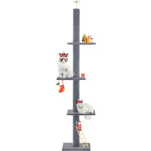 Max & Marlow Cat Tree Floor to Ceiling Cat Tower Height 95-108" Adjustable Kitten Tree Tall Climbing Tree with Carpet Scratching Post and Mat Cat Pole for Indoor Cats,Light Grey