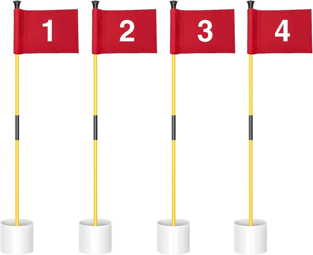 KINGTOP Golf Flagstick Mini, Putting Green Flag for Yard, All 3 Feet, Double-Sided Numbered Golf Flags, Golf Pin Flag Hole Cup Set, Portable 2-Section Design, Gifts Idea (4 Pack-Yellow Pole w/ Red Flags #1,2,3,4)
