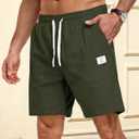 Men's Corduroy Shorts Casual Elastic Drawstring Lightweight Summer Beach Shorts with Pockets (Green, S)