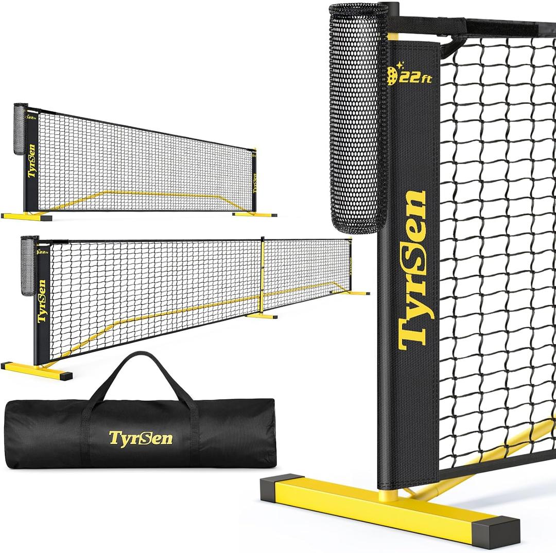 Portable Pickleball Net for Driveway, 22 FT Regulation Size & 11 FT Half Court Size Pickle Ball Net with Ball Collector, 2-in-1 Pickle Ball Net with Carry Bag for Garages Backyard