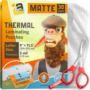 Matte Thermal Laminating Pouches, Matte Finish, 9 x 11.5 Inches 5 MIL Thickness, 30 Pack, Fitted for Letter Size Laminating Sheets 8.5 x 11
