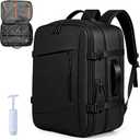Vacuum Backpack Travel with Pump 60L Expandable Travel Backpack with Seal Compression System Women Men Carry On luggage Backpack Waterproof for Business Trips Weekend Getaways Travel Black