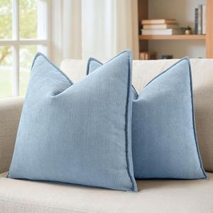 MIULEE Pack of 2 Light Blue Decorative Pillow Covers 22x22 Inch Soft Chenille Luxurious Couch Throw Pillows Farmhouse Cushion Covers Euro Shams Elegant Design for Sofa Bed Living Room Spring Decor