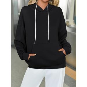 Fisoew Womens Casual Oversized Hoodies Loose Fit Long Sleeve Drawstring Pullover Hooded Sweatshirts 2025 Fall Winter Outfits (Black, L)