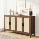 JASIWAY Buffet Cabinet with Storage, 48" Rattan Sideboard with Adjustable Shelves, Modern Coffee Bar Cabinet Console Table with Doors, Credenza for Kitchen, Living Room, Entryway, Dining Room, Walnut, 48.4x15"x33.4"