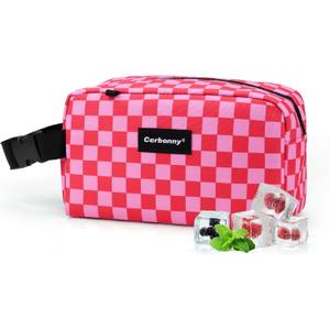 Freezable Lunch Bag,Freezable Snack Bag,Mini Cooler Bag for Travel/Work/School,Small Insulated Bag,Small Cooler Lunch Box with Ice Packs,Insulated Snack Bag,Freezable Snack Box with Handle Buckle (Pink Checkerboard)