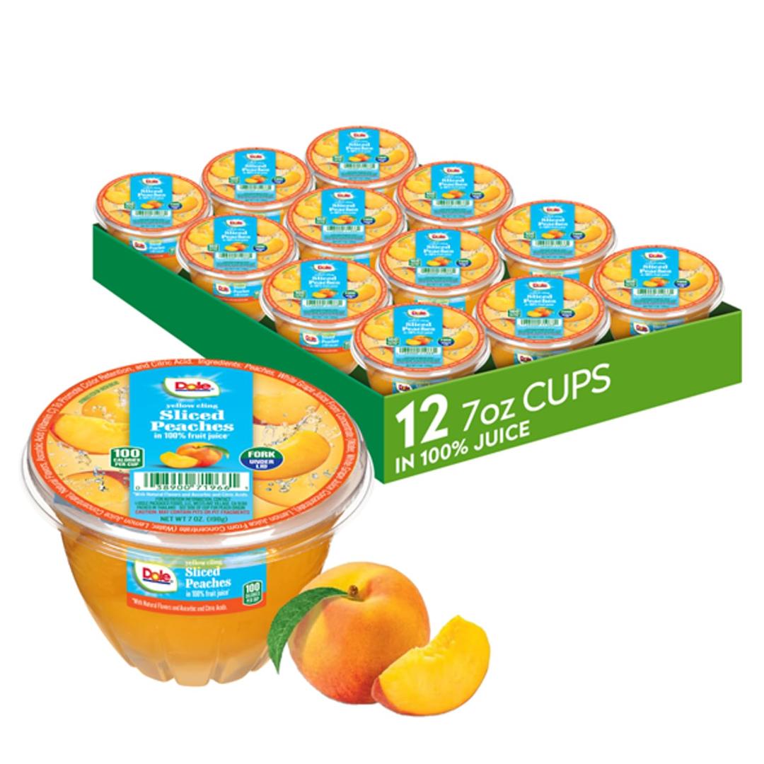 Dole Fruit Bowls Diced Peaches in 100% Juice Snacks, 7oz 12 Total Cups, Gluten & Dairy Free, Bulk Lunch Snacks for Kids & Adults