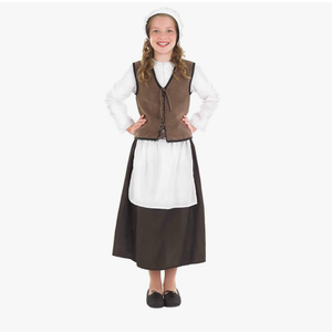fun shack Kids Colonial Costume Girls, Tudor Kitchen Dress, Medieval Renaissance Outfit, Pilgrim Attire for Girls XL