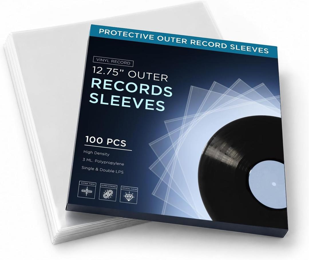 TNP 100 Vinyl Outer Sleeves Cover - Thick 3 Mil Vinyl Record Album Protective Sleeves 12.75" x 12.75" - Crystal Clear Plastic Record Sleeve for Single & Double LP Album Covers Storage Collection
