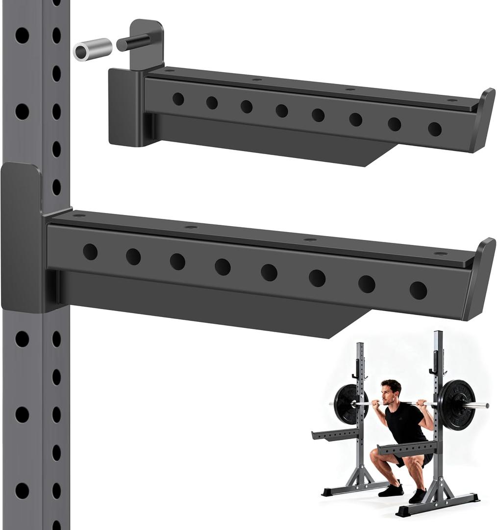 EVERYMATE Safety Spotter Arms, Fits 2"x2" & 3"x3" Power Racks, Heavy Duty 1000LBS Capacity Barbell Squat Rack Safety Bars with Rubber Pads for Home/Garage Gym Strength Training