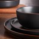 Famiware Mercury Dinnerware Sets with Mugs, Service for 6 (24 Pieces), Stoneware Plates and Bowls Sets, Microwave and Dishwasher Safe Dishes Set, Matte Black