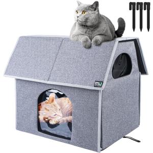 MIU Color Outdoor Cat House, Large Weatherproof Cat Houses for Outdoor/Indoor Cats, Insulated Feral Cat Shelter with Removable Soft Mat, Easy to Assemble, 17.1" x 15" x 16.6" inch