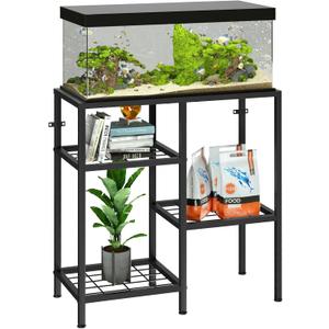 YBING Fish Tank Stand 20 Gallon Aquarium Stand Aquarium Turtle Tank Reptile Tank Stand with 3-Tier Small Metal Shelf Black