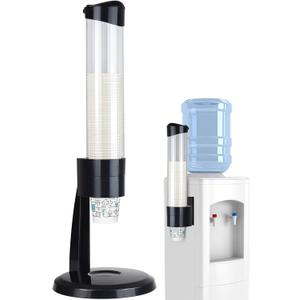 LBTING Cup Dispenser, Water Cooler Pull Type Cup Holder Fits 5oz - 7oz Cone or Flat Bottom Cups, Countertop or Wall Mount Cup Dispenser, Black