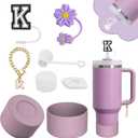 Stanley Cup Accessories Set,Including 2 Pcs 0.4in Straw Cover, 1 Silicone Spill-Proof Stopper Set of 3, 1 Name ID Letter Handle Charm, 1 Silicone Cup Boot Fits Stanley 40&30 Oz Tumbler (K)