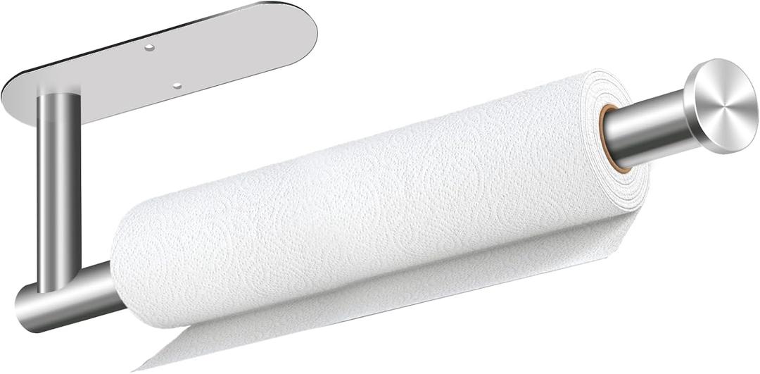 Paper Towel Holder, Self Adhesive or Drilling Paper Towel Holder Under Cabinet, Stainless Steel Paper Towel Holders Wall Mount for Kitchen, Bathroom, Sink, Pantry, Fridge (Sliver)