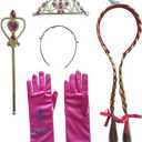Girls Snow Queen Princess Costume Accessories Anna Opt2 with Headband Plaits,Gloves,Earrings,Necklace