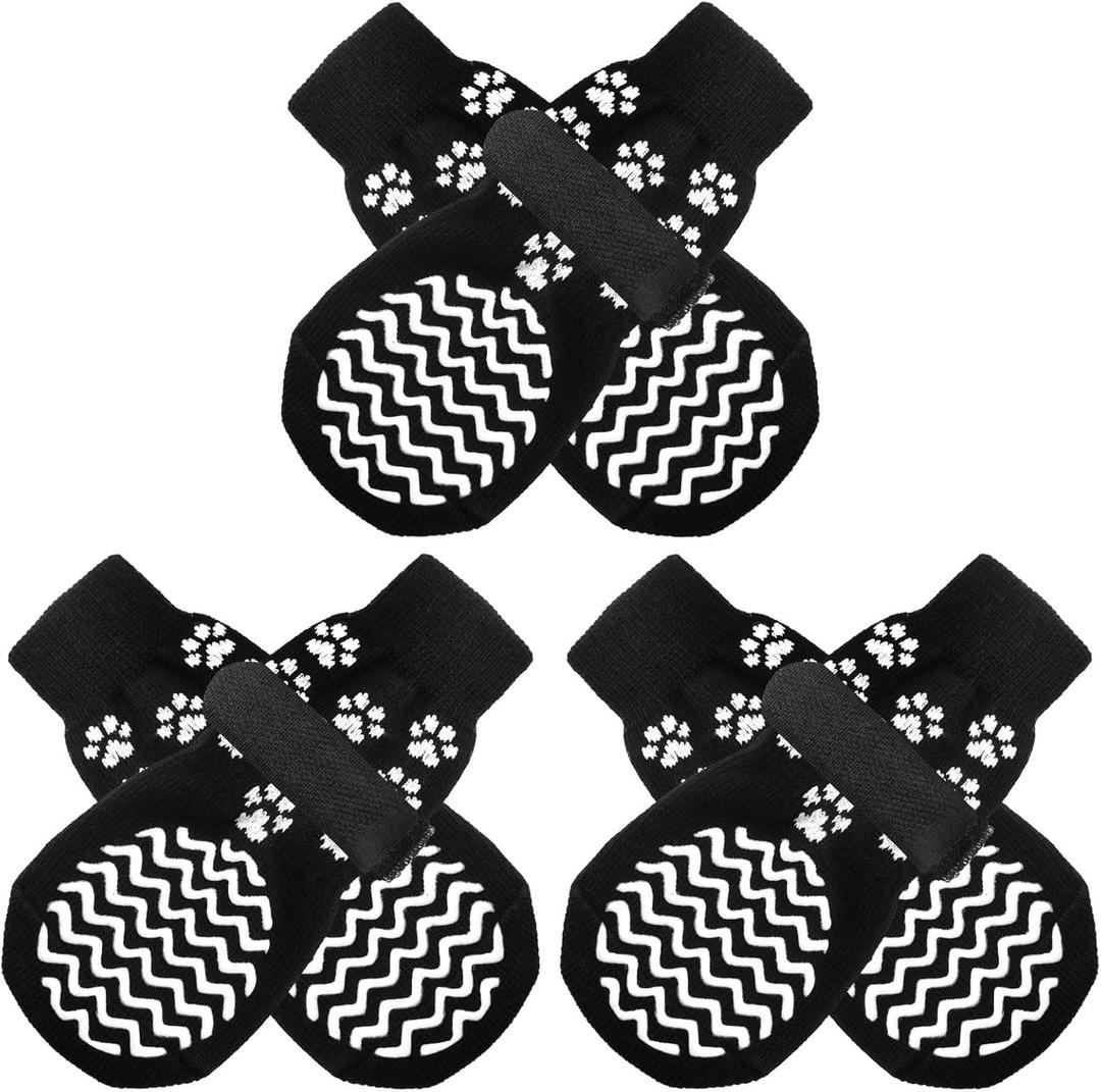 EXPAWLORER 6Pcs Anti Slip Dog Socks to Prevent Licking Paws, Dog Shoes for Hot Pavement, Double Sides Dog Boots & Paw Protectors Booties for Hardwood Floors with Grippers Small Medium Large Senior Dog (Black)