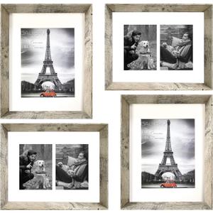 Art Emotion Farmhouse Rustic Woodgrain Style High Profile Picture Frame, 1.75" Frame Height, 2MM Reinforced Glass, Light Oak Finish 11x14 Frames for 8x10 and 5x7 Photos, Pack of 4