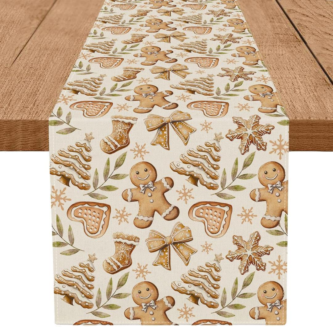 Gingerbread Man Table Runner Country Christmas Gingerbread House Table Runners Seasonal Kitchen Dining Table Decoration for Winter Farmhouse Home Party Banquet Decor 13x72 Inch