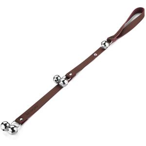 Leather Dog Doorbells for Door Knob, Adjustable Brass Potty Training Bells for Puppy to Go Outside, Easy Dog Door Bell for Potty Training (Dark Brown Leather Silver Bells)