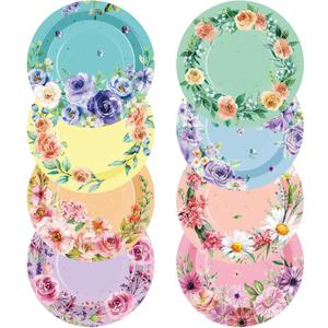 80 Pcs 7 Inch Summer Floral Party Plates Flower Decorative Paper Disposable Plates Dinnerware Dish for Tea Party Wedding Bridal Shower Baby Shower Birthday and Party Decorations