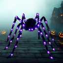 JOYIN Halloween Outdoor Decorations Light-Up Giant Spider, 5 Ft Large Black Hairy Spider with Purple LED for Yard Lawn Garden Halloween Outside Decor, Indoor Haunted House Prop and Scary Party Decor