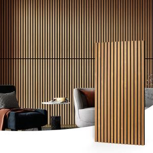 Art3d 4 Pack 47.2 x 23.6in. Wood Slat Acoustic Panels for Wall and Ceiling - 3D Fluted Sound Absorbing Panel with Wood Finish - Teak