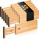 Fabsome Dresser Drawer Organizers 6 Pack, 4.65'' High Adjustable from 12.5-17 Bamboo Drawer Dividers for Clothing Baby Clothes, Wooden Separators for Dresser Nursery Organization with Soft Foam Ends (For 12.5-17in deep drawers inner size)