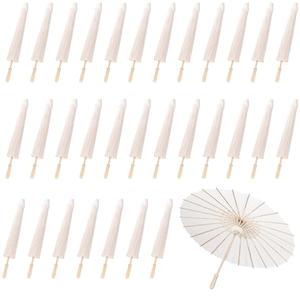 MBJZSL 30 Pack White Paper Umbrellas, 23.6 Inch Paper Parasol Umbrellas Chinese Japanese Style DIY Umbrellas Decorative Vintage Decor for Wedding Props