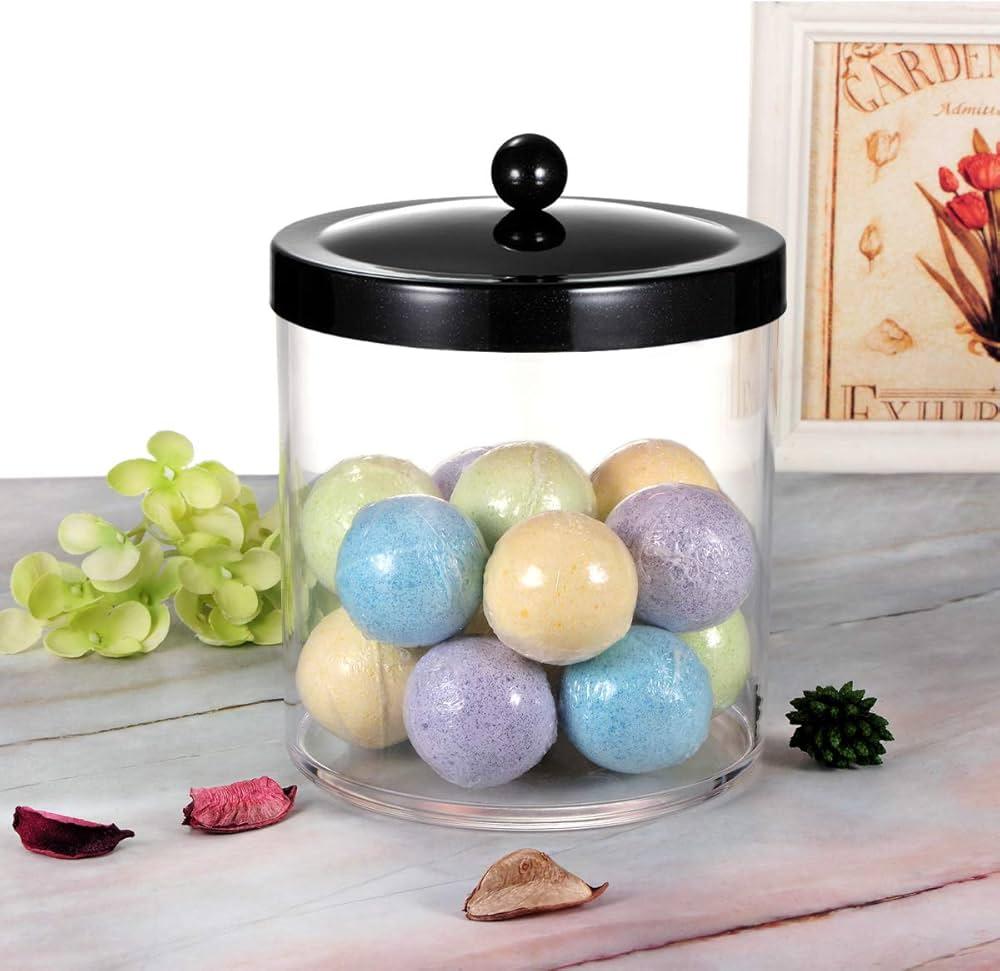 Premium Apothecary Jar - Large Clear Plastic Container with Rustproof Stainless Steel Lid for Laundry/Kitchen/Bathroom (Black), 3 Pack, Round Containers: 6.5" × 6.5"

Rectangular: 7" × 4.5" × 4"