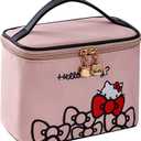 AmBealla Makeup Bag Large Waterproof Cosmetic Bags with Makeup Brush Holder, Cute Printed Makeup Organizer for Women Traveling,Portable Toiletry Bag for Girls (003 Gentle Pink)