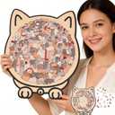 135-Piece Colored Cat Shaped Wooden Jigsaw Puzzle, Cats Shaped Wooden Puzzle, Unique Animal Shape Wood Puzzle, Creative Gifts for Cats Lovers, Educational for Family Game Night