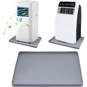 Portable AC Drip Pan, 20''x16'' Portable Air Conditioner Drip Pan, Prevent Water Leakage and Protect Floor & Carpet, Non-Slip Soft Silicone Mat with Raised Edge, for Under Portable AC Unit Drip Tray (Gray)