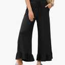 EVALESS Women's Wide Leg Pants Drawstring Elastic High Waisted Ruffle Hem Palazzo Pants with Pockets M