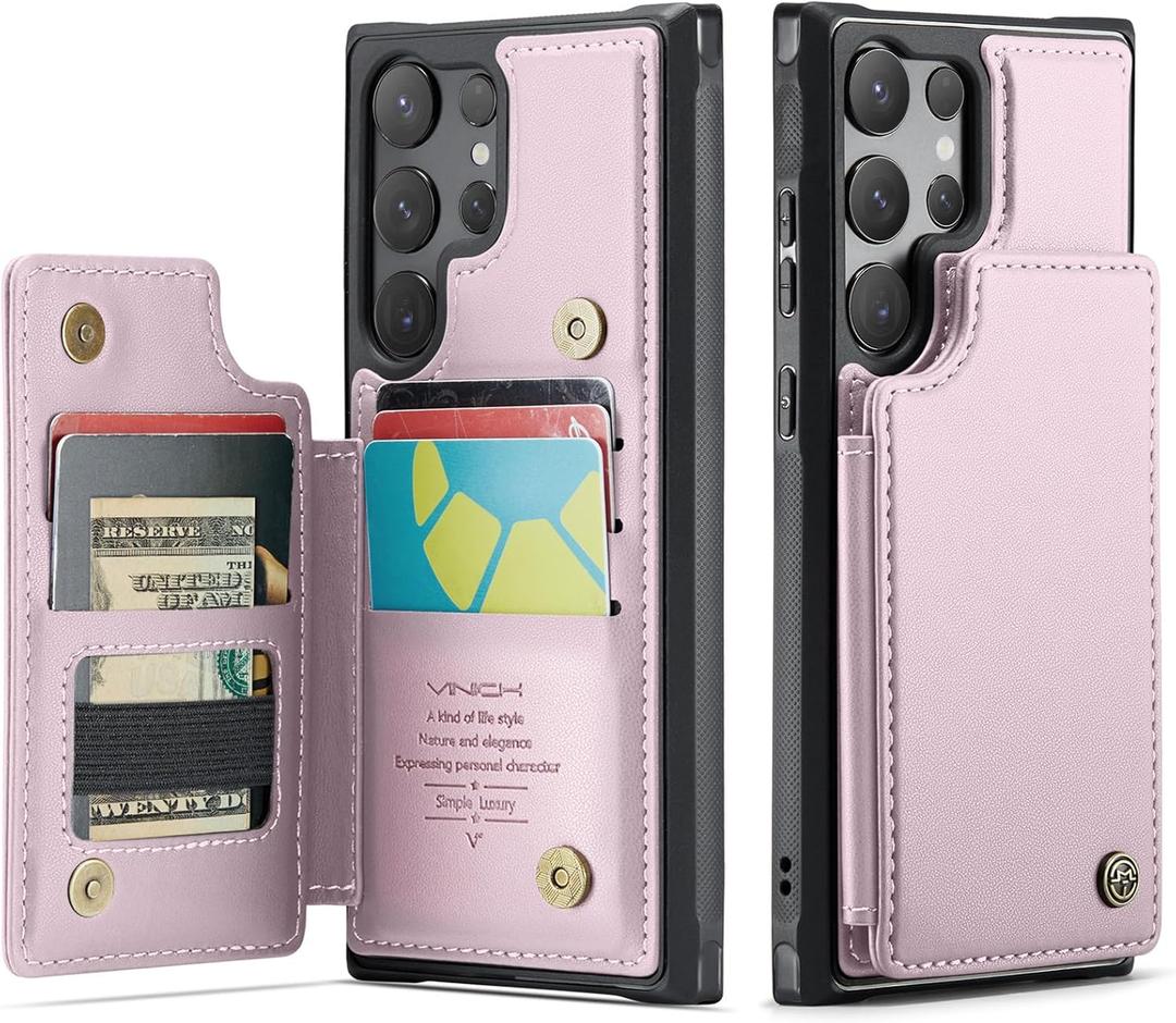 Vinich for Samsung Galaxy S25 Ultra Wallet Case with Card Holder, RFID Blocking Credit Slots Kickstand Shockproof Phone Cover Fit for Galaxy S25 Ultra 6.9" Pink