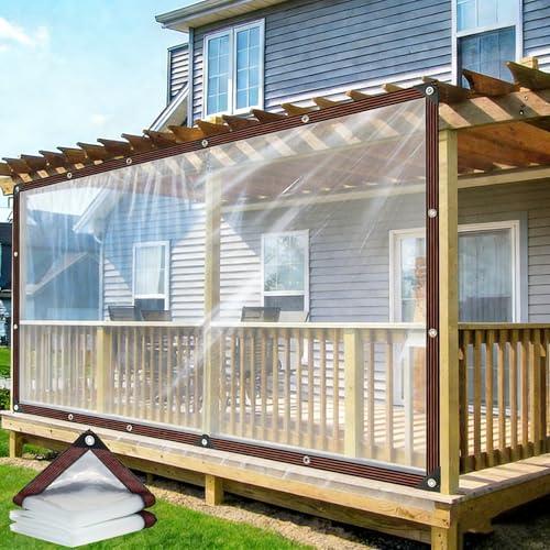 Clear Tarps Heavy Duty Waterproof Transparent Tarpaulin with Grommets Greenhouse Plastic Panels for Covering Garden Plant Camping Supplies, Deck Porch Patio Gazebo Curtains (1, 3 x 2.5 m/10 x 8 ft)