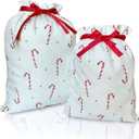 Gather & Knot Drawstring Christmas Gift Bags | 20" Large 16" Medium | Premium Canvas | Reusable Fabric Wrap for Holidays | Mix & Match | Candy Cane