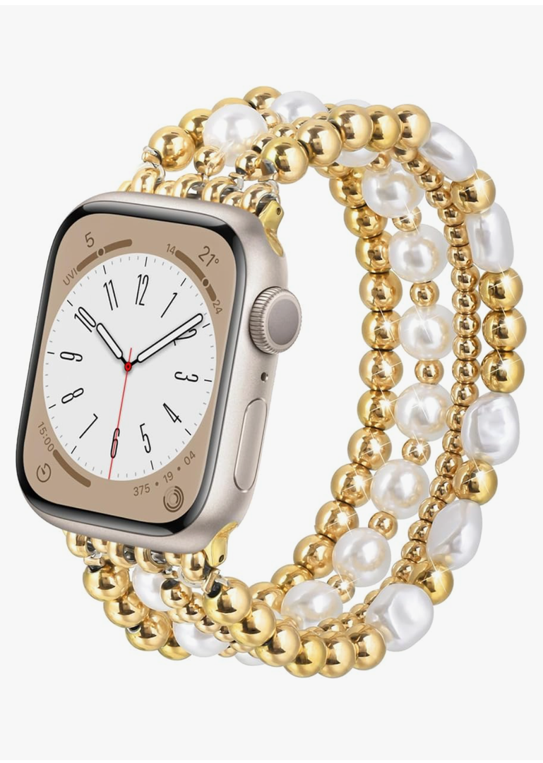 AIRSPO Gold Beaded Bracelets Compatible for Apple Watch Band 38mm 40mm 41mm 42mm 44mm 45mm Women, Fashion Handmade Dressy iPhone Watch Bands Elastic Strap for iWatch Series 11 10 9 SE 8 7 6 5 4 3 2 1