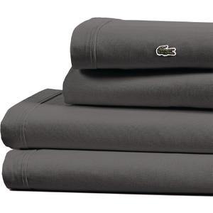 Lacoste 100% Cotton Percale 4-Piece Sheet Set  Cool, Crisp, Matte, and Durable, Oeko-Tex Certified  Solid, Dark Gray, Full