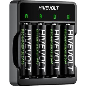 Rechargeable AA Batteries with Charger, High Capacity 2800mAh Ni-MH Double A Battery, 4 Count