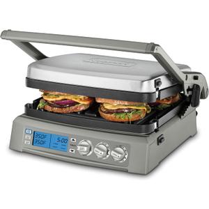Cuisinart 6-in-1 Elite Griddler, Electric Grill, Griddle & Top Melt, 500F Temperature Sear Function, LCD Screen, Dishwasher-Safe Cooking Plates, GR-300NAS, Stainless Steel